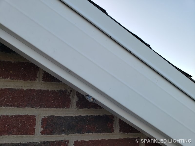 Permanent LED lights installed on fascia close-up on a Utah home