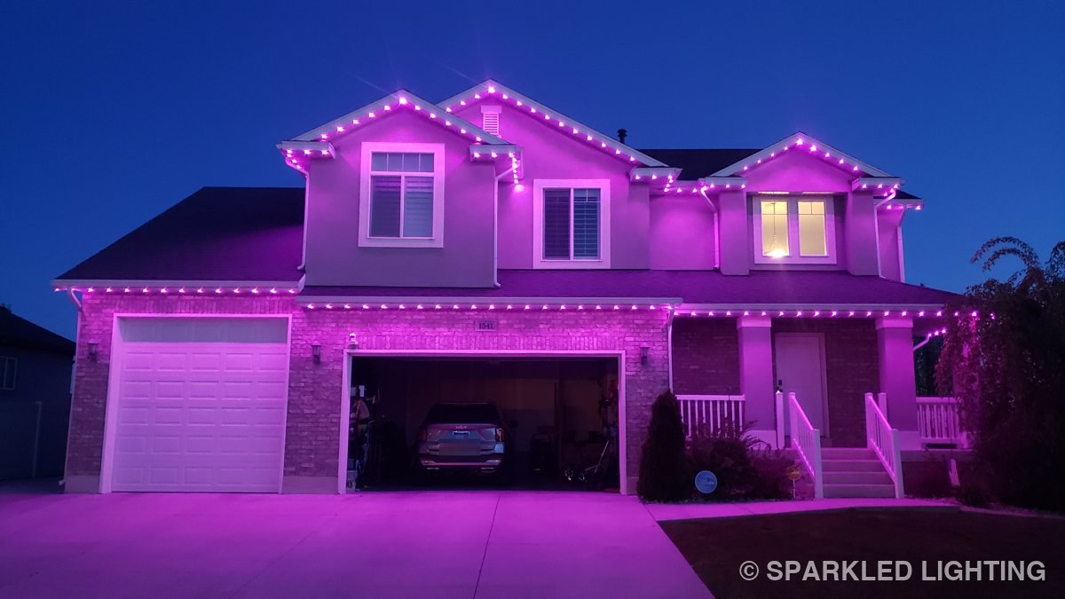 The same Layton Utah two story home in purple SmartClip LED lights